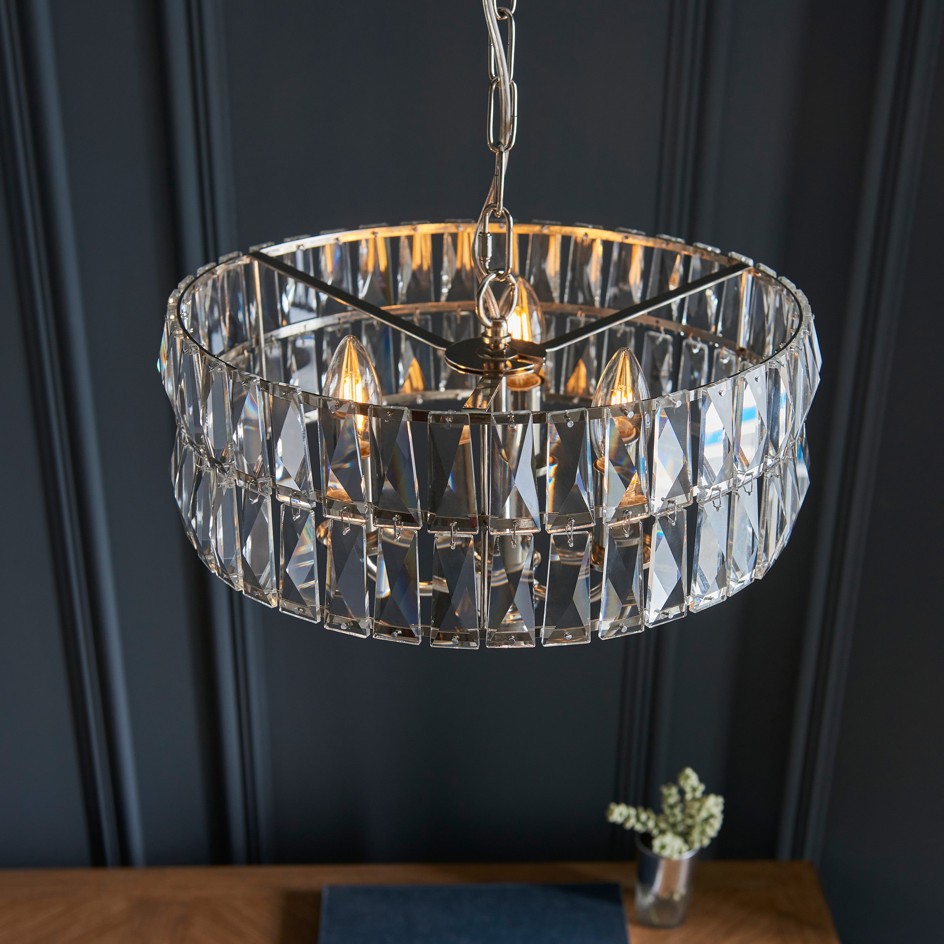 Albion Bright Nickel & Crystal Glass Pendant Light | Small